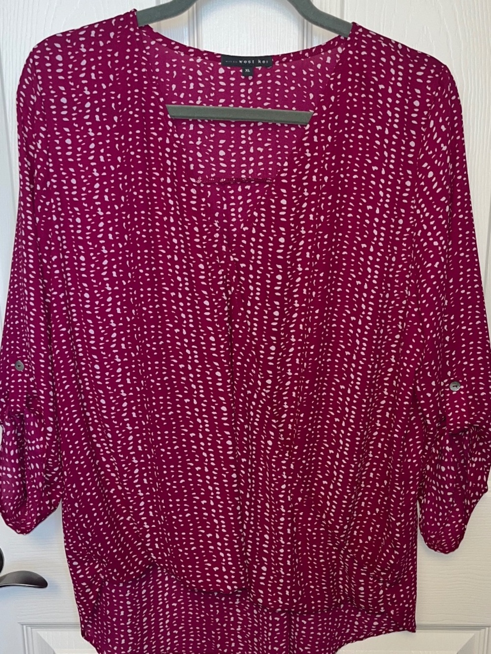West Kel Women’s Magenta and White Dressy, High/Low Blouse, XL, 100% Polyester